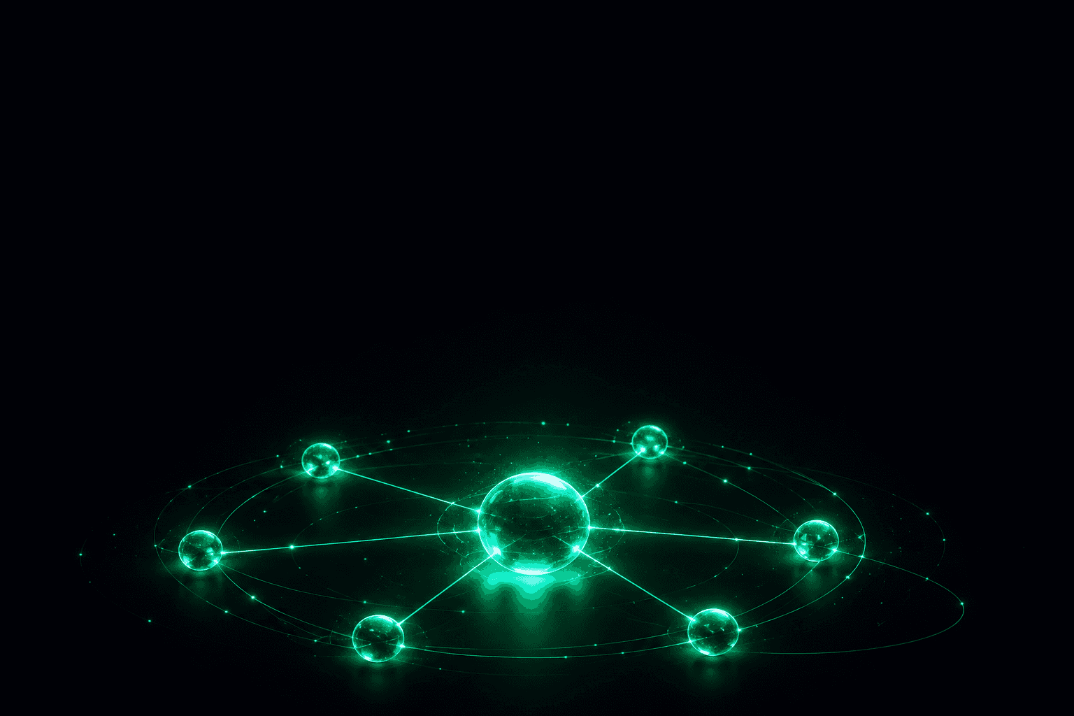 Una red de nodos de luz esmeralda conectados entre sí
